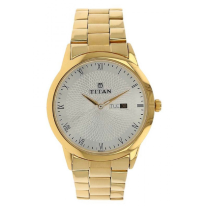 Titan Quartz 1584YM02 Silver Dial Stainless Steel Strap Quartz Men's Watch 